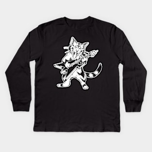 Cute Guitar Cat Metal - Goth and Cat Lover Kids Long Sleeve T-Shirt